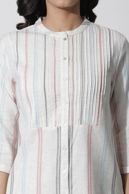 White Stripe Printed Pintuck Tunic And Pants Co-Ord Set - Image 2