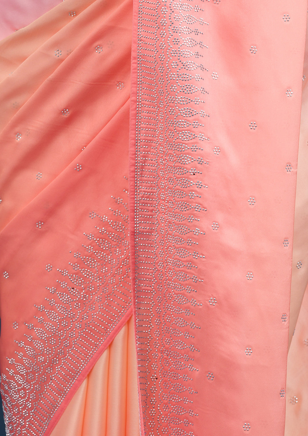 Light Orange Stonework Satin Saree - Image 2